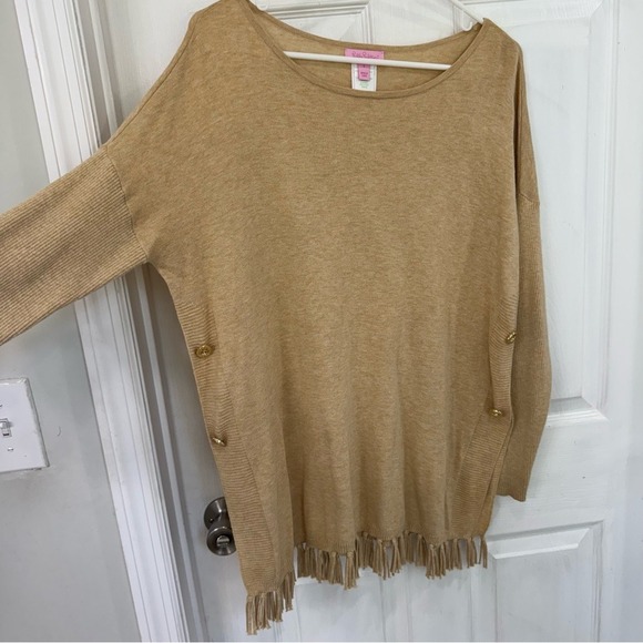 Lilly Pulitzer Tops - Lilly Pulitzer Women's Long Sleeve Tan Sweater with Buttons and Fringe Tassels